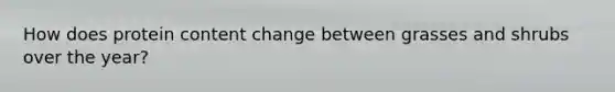 How does protein content change between grasses and shrubs over the year?