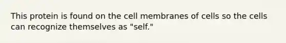 This protein is found on the cell membranes of cells so the cells can recognize themselves as "self."