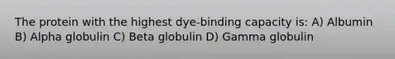 The protein with the highest dye-binding capacity is: A) Albumin B) Alpha globulin C) Beta globulin D) Gamma globulin