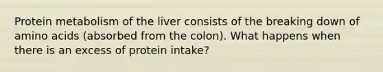 Protein metabolism of the liver consists of the breaking down of amino acids (absorbed from the colon). What happens when there is an excess of protein intake?