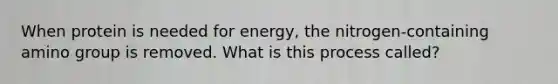 When protein is needed for energy, the nitrogen-containing amino group is removed. What is this process called?