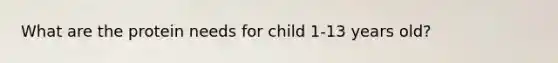 What are the protein needs for child 1-13 years old?