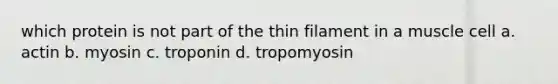 which protein is not part of the thin filament in a muscle cell a. actin b. myosin c. troponin d. tropomyosin