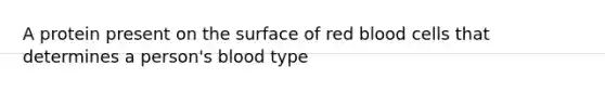 A protein present on the surface of red blood cells that determines a person's blood type