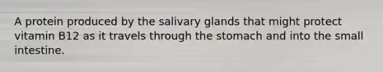 A protein produced by the salivary glands that might protect vitamin B12 as it travels through the stomach and into the small intestine.