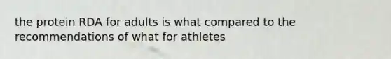 the protein RDA for adults is what compared to the recommendations of what for athletes