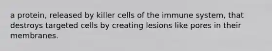 a protein, released by killer cells of the immune system, that destroys targeted cells by creating lesions like pores in their membranes.