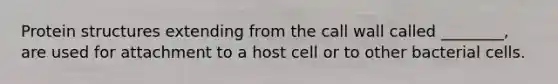 Protein structures extending from the call wall called ________, are used for attachment to a host cell or to other bacterial cells.