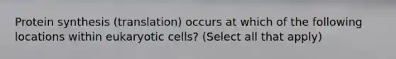 Protein synthesis (translation) occurs at which of the following locations within eukaryotic cells? (Select all that apply)