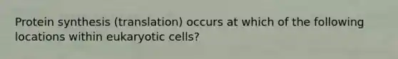 <a href='https://www.questionai.com/knowledge/kVyphSdCnD-protein-synthesis' class='anchor-knowledge'>protein synthesis</a> (translation) occurs at which of the following locations within <a href='https://www.questionai.com/knowledge/kb526cpm6R-eukaryotic-cells' class='anchor-knowledge'>eukaryotic cells</a>?