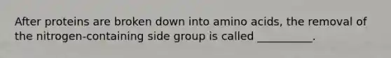 After proteins are broken down into amino acids, the removal of the nitrogen-containing side group is called __________.