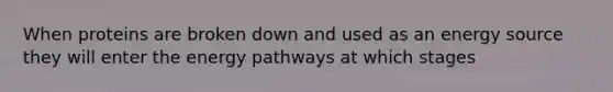 When proteins are broken down and used as an energy source they will enter the energy pathways at which stages