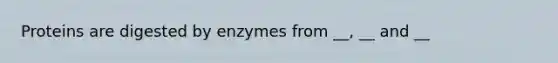 Proteins are digested by enzymes from __, __ and __