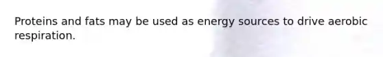 Proteins and fats may be used as energy sources to drive <a href='https://www.questionai.com/knowledge/kyxGdbadrV-aerobic-respiration' class='anchor-knowledge'>aerobic respiration</a>.