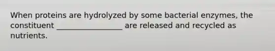 When proteins are hydrolyzed by some bacterial enzymes, the constituent _________________ are released and recycled as nutrients.