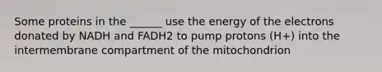 Some proteins in the ______ use the energy of the electrons donated by NADH and FADH2 to pump protons (H+) into the intermembrane compartment of the mitochondrion