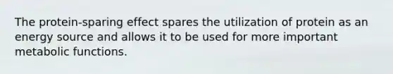 The protein-sparing effect spares the utilization of protein as an energy source and allows it to be used for more important metabolic functions.