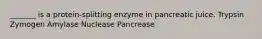 _______ is a protein-splitting enzyme in pancreatic juice. Trypsin Zymogen Amylase Nuclease Pancrease