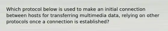 Which protocol below is used to make an initial connection between hosts for transferring multimedia data, relying on other protocols once a connection is established?