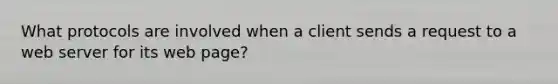 What protocols are involved when a client sends a request to a web server for its web page?