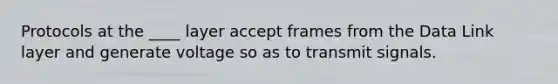 Protocols at the ____ layer accept frames from the Data Link layer and generate voltage so as to transmit signals.