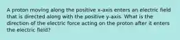 A proton moving along the positive x-axis enters an electric field that is directed along with the positive y-axis. What is the direction of the electric force acting on the proton after it enters the electric field?