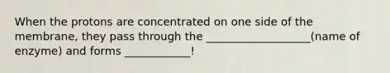 When the protons are concentrated on one side of the membrane, they pass through the ___________________(name of enzyme) and forms ____________!