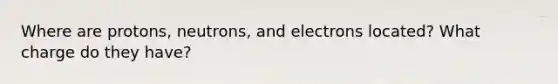 Where are protons, neutrons, and electrons located? What charge do they have?