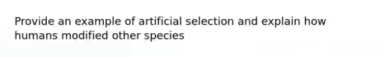 Provide an example of artificial selection and explain how humans modified other species