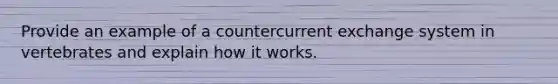 Provide an example of a countercurrent exchange system in vertebrates and explain how it works.