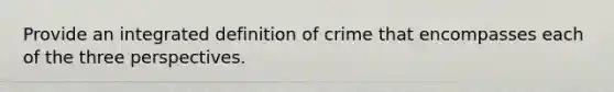 Provide an integrated definition of crime that encompasses each of the three perspectives.