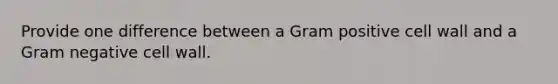 Provide one difference between a Gram positive cell wall and a Gram negative cell wall.