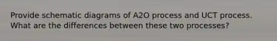 Provide schematic diagrams of A2O process and UCT process. What are the differences between these two processes?