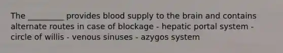 The _________ provides blood supply to the brain and contains alternate routes in case of blockage - hepatic portal system - circle of willis - venous sinuses - azygos system