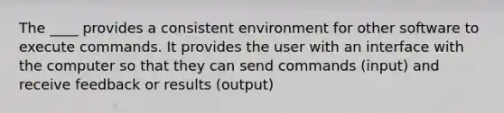 The ____ provides a consistent environment for other software to execute commands. It provides the user with an interface with the computer so that they can send commands (input) and receive feedback or results (output)