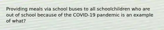 Providing meals via school buses to all schoolchildren who are out of school because of the COVID-19 pandemic is an example of what?