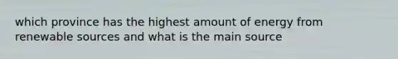 which province has the highest amount of energy from renewable sources and what is the main source