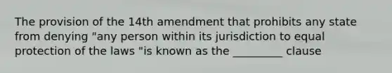 The provision of the 14th amendment that prohibits any state from denying "any person within its jurisdiction to equal protection of the laws "is known as the _________ clause