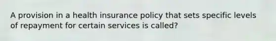 A provision in a health insurance policy that sets specific levels of repayment for certain services is called?