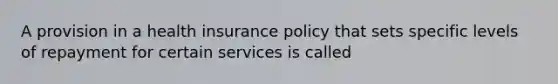 A provision in a health insurance policy that sets specific levels of repayment for certain services is called