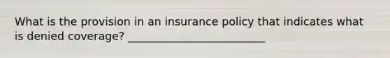 What is the provision in an insurance policy that indicates what is denied coverage? _________________________