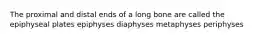 The proximal and distal ends of a long bone are called the epiphyseal plates epiphyses diaphyses metaphyses periphyses