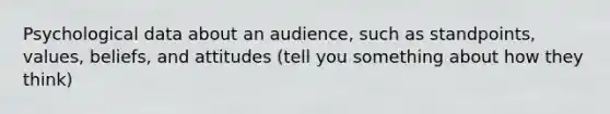 Psychological data about an audience, such as standpoints, values, beliefs, and attitudes (tell you something about how they think)