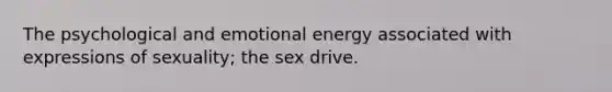 The psychological and emotional energy associated with expressions of sexuality; the sex drive.