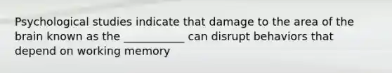 Psychological studies indicate that damage to the area of the brain known as the ___________ can disrupt behaviors that depend on working memory