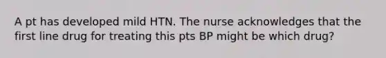 A pt has developed mild HTN. The nurse acknowledges that the first line drug for treating this pts BP might be which drug?