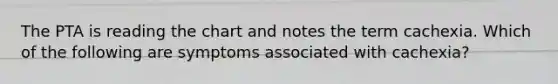 The PTA is reading the chart and notes the term cachexia. Which of the following are symptoms associated with cachexia?