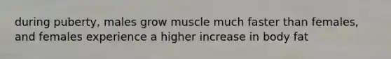 during puberty, males grow muscle much faster than females, and females experience a higher increase in body fat