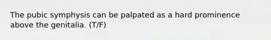 The pubic symphysis can be palpated as a hard prominence above the genitalia. (T/F)
