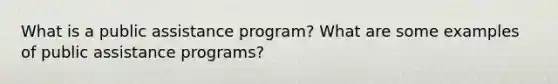 What is a public assistance program? What are some examples of public assistance programs?